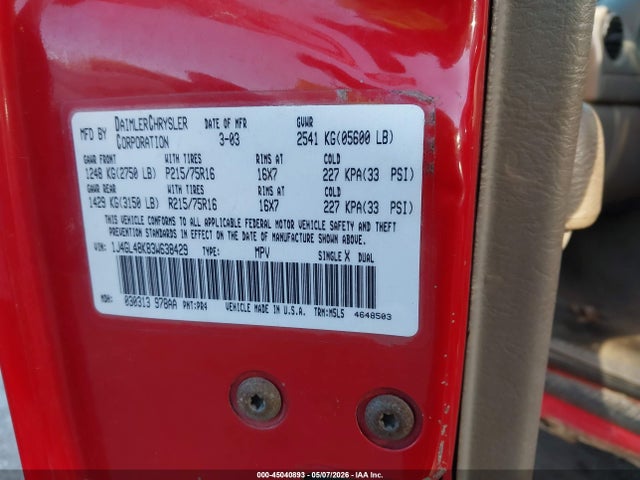 2003 Jeep Liberty Sport მანქანა იყიდება აუქციონზე, vin: 1J4GL48K83W638429, აუქციონის ნომერი: 45040893