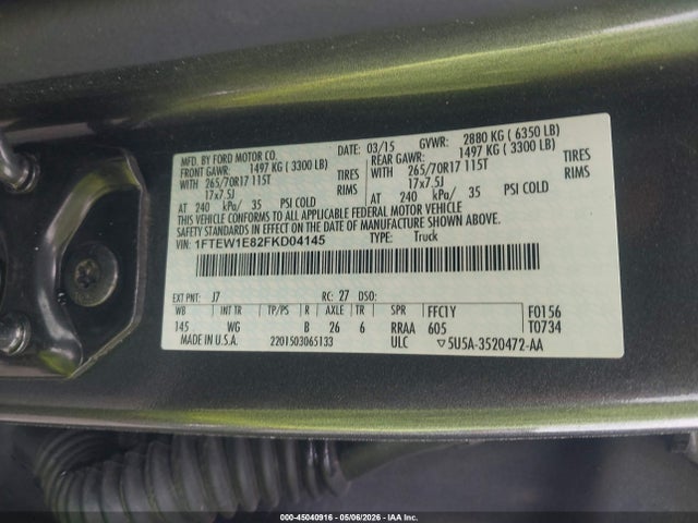 Продаж на аукціоні авто 2015 Ford F-150 Xl, vin: 1FTEW1E82FKD04145, номер лоту: 45040916