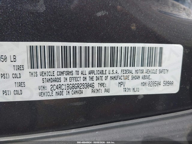 Продаж на аукціоні авто 2016 Chrysler Town & Country Touring, vin: 2C4RC1BG8GR293046, номер лоту: 45040924