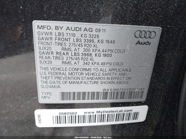 Продаж на аукціоні авто 2012 Audi Q7 3.0 Tdi Premium, vin: WA1LMAFEXCD003456, номер лоту: 45040928