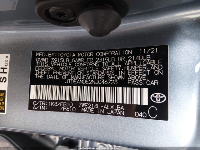 Toyota Corolla Hybrid Le 2022 JTDEAMDE2NJ046723 Image 9