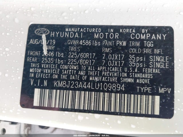 Aukcja sprzedaży 2020 Hyundai Tucson Se, vin: KM8J23A44LU109894, numer aukcji: 45040947