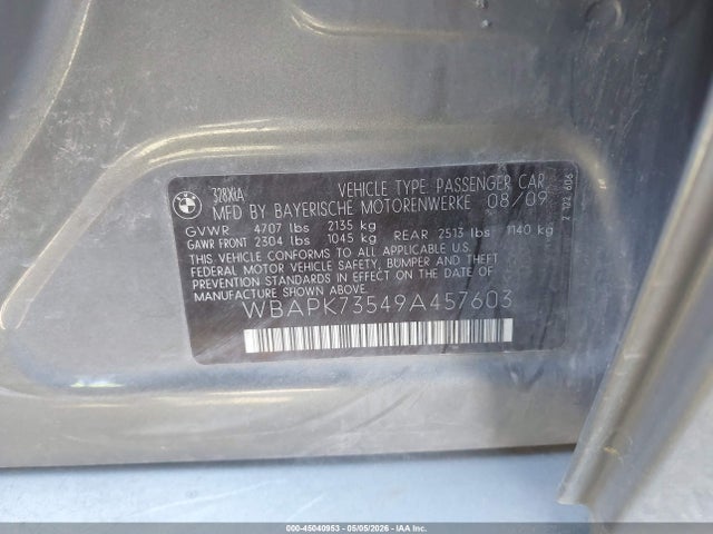 2009 Bmw 328i Xdrive მანქანა იყიდება აუქციონზე, vin: WBAPK73549A457603, აუქციონის ნომერი: 45040953