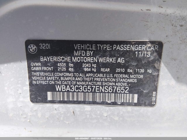 Aukcja sprzedaży 2014 Bmw 320i Xdrive, vin: WBA3C3G57ENS67652, numer aukcji: 45040967