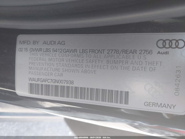Aukcja sprzedaży 2016 Audi A6 3.0t Premium Plus, vin: WAUFGAFC7GN007938, numer aukcji: 45040986