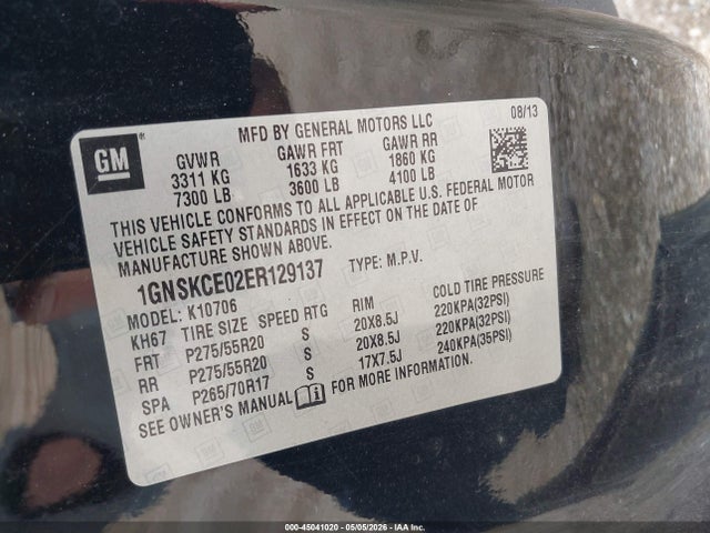Chevrolet Tahoe Ltz 2014 1GNSKCE02ER129137 Image 9