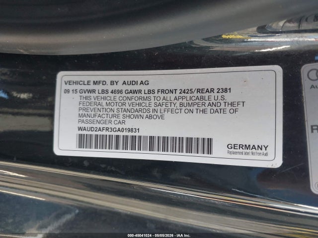 Продажа на аукционе авто 2016 Audi A5 2.0t Premium, vin: WAUD2AFR3GA019831, номер лота: 45041024