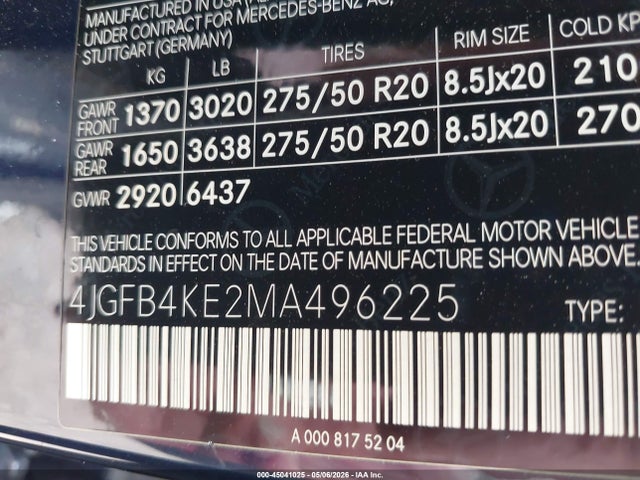 Продажа на аукционе авто 2021 Mercedes-benz Gle 350 4matic, vin: 4JGFB4KE2MA496225, номер лота: 45041025
