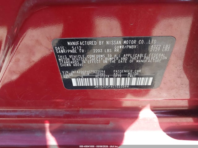 Продажа на аукционе авто 2012 Nissan Leaf Sl, vin: JN1AZ0CP4CT023094, номер лота: 45041050