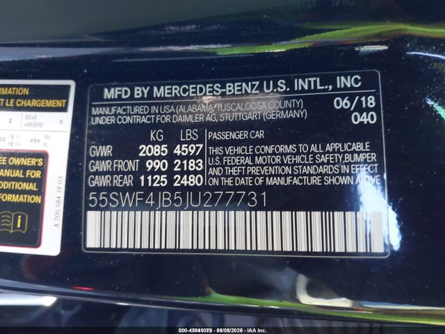 55SWF4JB5JU277731 Mercedes-Benz C 300