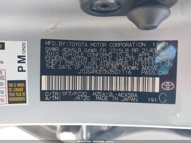 Продажа на аукционе авто 2022 Toyota Corolla Se, vin: JTDS4MCE0N3501116, номер лота: 45041084