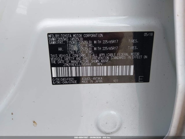 2018 Toyota Rav4 Le მანქანა იყიდება აუქციონზე, vin: JTMZFREV2JJ745844, აუქციონის ნომერი: 45041087