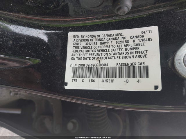 Продажа на аукционе авто 2012 Honda Civic Ex-l, vin: 2HGFB2F92CH506081, номер лота: 45041098