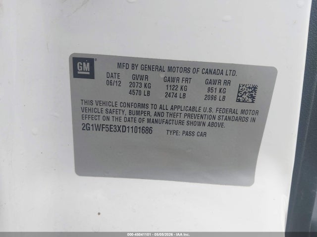 Aukcja sprzedaży 2013 Chevrolet Impala Ls, vin: 2G1WF5E3XD1101686, numer aukcji: 45041101