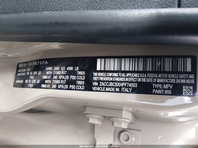 Aukcja sprzedaży 2017 Jeep Renegade Deserthawk 4x4, vin: ZACCJBCBXHPF74503, numer aukcji: 45041207