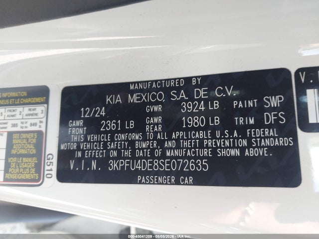 Aukcja sprzedaży 2025 Kia K4 Ex, vin: 3KPFU4DE8SE072635, numer aukcji: 45041209