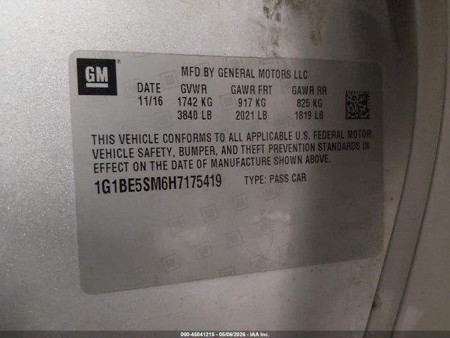 Продаж на аукціоні авто 2017 Chevrolet Cruze Lt Auto, vin: 1G1BE5SM6H7175419, номер лоту: 45041215