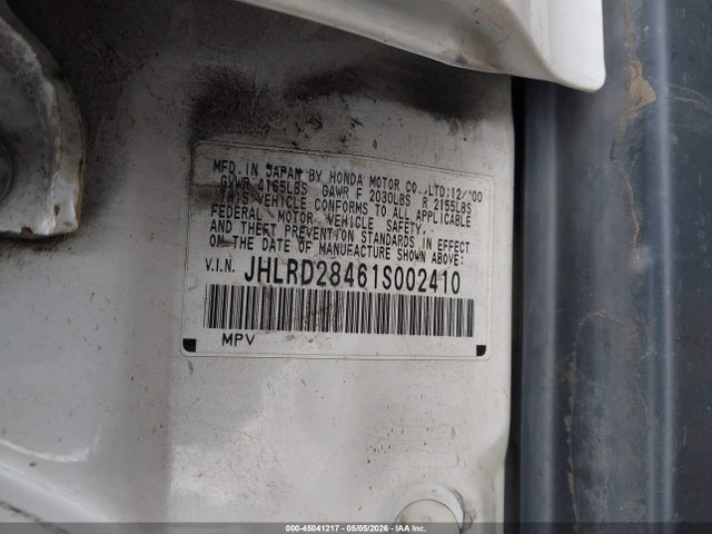 Aukcja sprzedaży 2001 Honda Cr-v Lx, vin: JHLRD28461S002410, numer aukcji: 45041217
