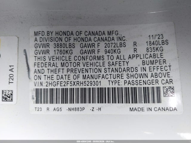 Honda Civic Sport 2024 2HGFE2F5XRH529301 Image 9