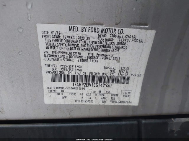 Aukcja sprzedaży 2012 Ford Taurus Sel, vin: 1FAHP2EW1CG142530, numer aukcji: 45041300