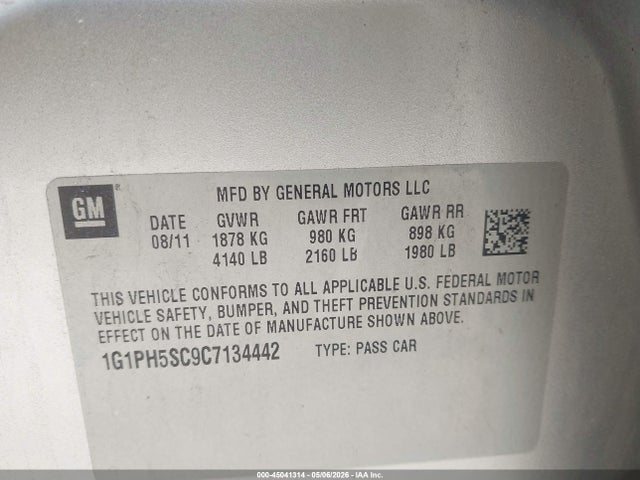 2012 Chevrolet Cruze Ltz მანქანა იყიდება აუქციონზე, vin: 1G1PH5SC9C7134442, აუქციონის ნომერი: 45041314