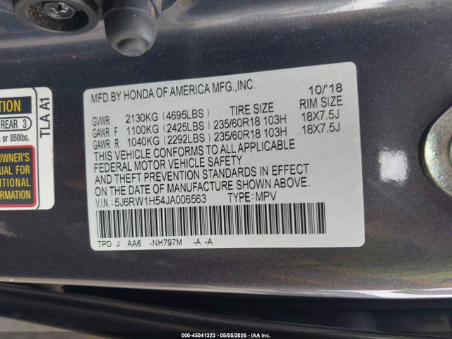 Продаж на аукціоні авто 2018 Honda Cr-v Ex, vin: 5J6RW1H54JA006563, номер лоту: 45041323