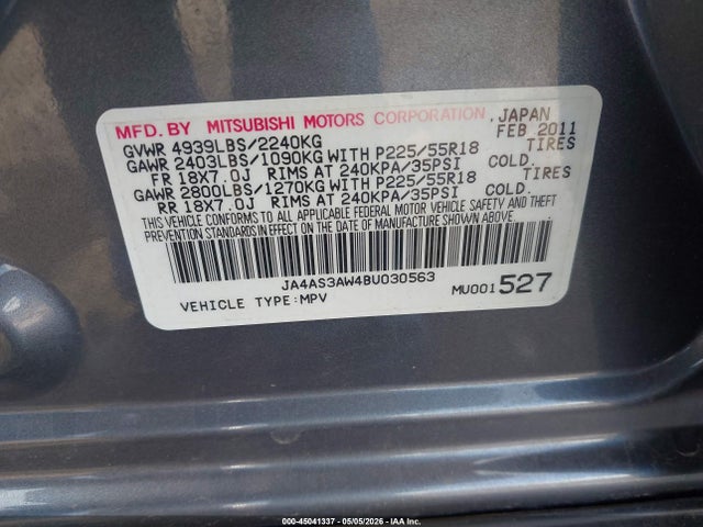Продаж на аукціоні авто 2011 Mitsubishi Outlander Se, vin: JA4AS3AW4BU030563, номер лоту: 45041337
