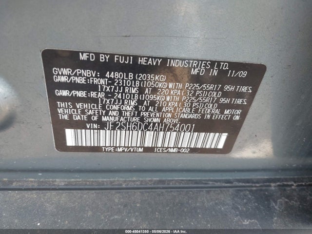 Aukcja sprzedaży 2010 Subaru Forester 2.5x Limited, vin: JF2SH6DC4AH754001, numer aukcji: 45041350