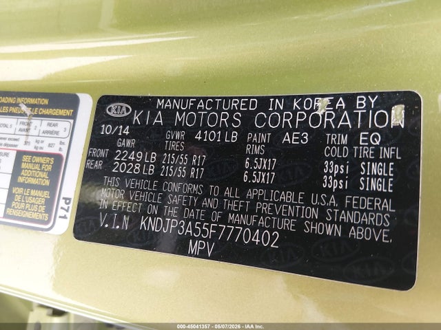 Продажа на аукционе авто 2015 Kia Soul +, vin: KNDJP3A55F7770402, номер лота: 45041357