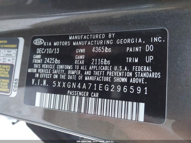 Продажа на аукционе авто 2014 Kia Optima Ex, vin: 5XXGN4A71EG296591, номер лота: 45041360