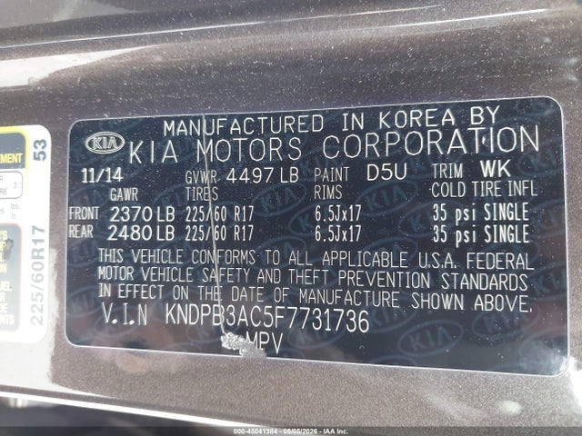 Aukcja sprzedaży 2015 Kia Sportage Lx, vin: KNDPB3AC5F7731736, numer aukcji: 45041384