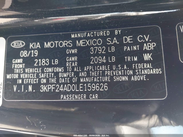 Aukcja sprzedaży 2020 Kia Forte Lxs, vin: 3KPF24AD0LE159626, numer aukcji: 45041395