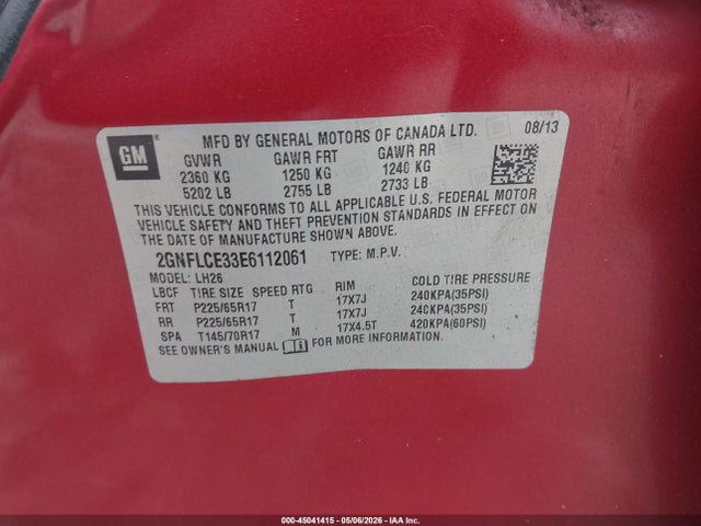 2GNFLCE33E6112061 Chevrolet Equinox 2lt