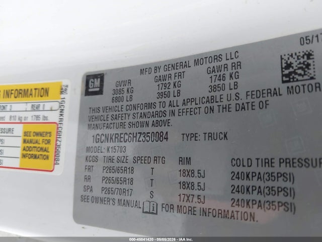 Chevrolet Silverado 1500 2lt 2017 1GCNKREC6HZ350084 Image 9