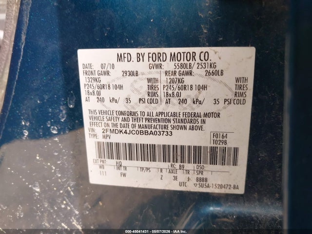 Aukcja sprzedaży 2011 Ford Edge Sel, vin: 2FMDK4JC0BBA03733, numer aukcji: 45041431