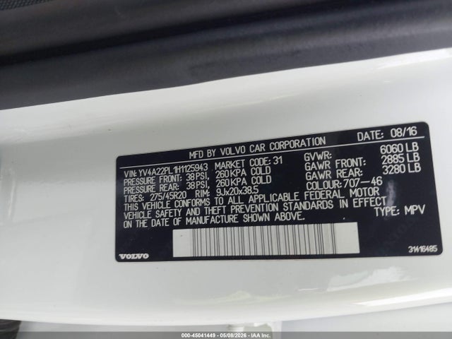 Продажа на аукционе авто 2017 Volvo Xc90 T6 Inscription, vin: YV4A22PL1H1125943, номер лота: 45041449