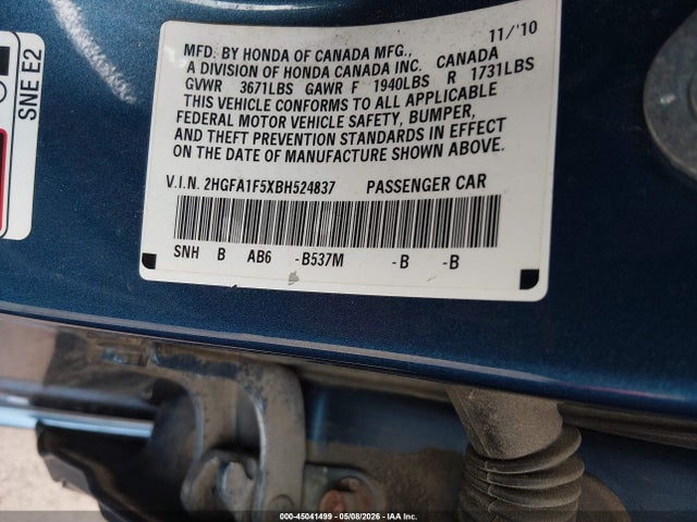 Aukcja sprzedaży 2011 Honda Civic Lx, vin: 2HGFA1F5XBH524837, numer aukcji: 45041499