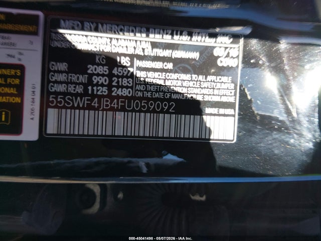 Продажа на аукционе авто 2015 Mercedes-benz C 300, vin: 55SWF4JB4FU059092, номер лота: 45041498