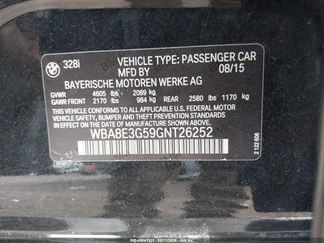 45041533 :رقم المزاد ، WBA8E3G59GNT26252 vin ، 2016 Bmw 328i Xdrive مزاد بيع