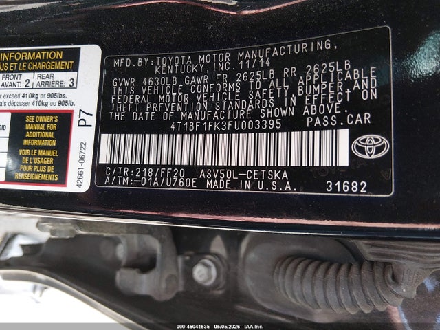 Продажа на аукционе авто 2015 Toyota Camry Se, vin: 4T1BF1FK3FU003395, номер лота: 45041535