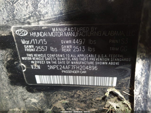 45041552 :رقم المزاد ، 5NPE24AF7FH204896 vin ، 2015 Hyundai Sonata Se مزاد بيع