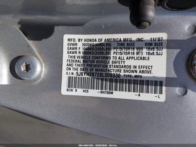 Auction sale of the 2008 Honda Element Ex, vin: 5J6YH28728L009330, lot number: 45041553