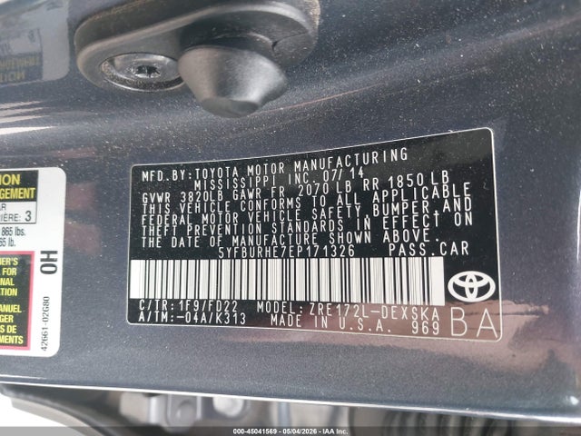 5YFBURHE7EP171326 Toyota Corolla S Plus
