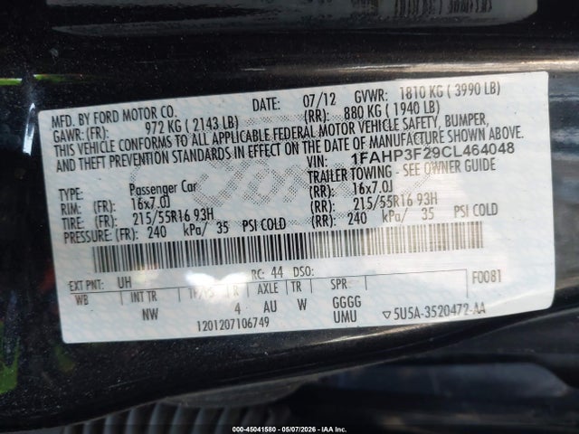 Aukcja sprzedaży 2012 Ford Focus Se, vin: 1FAHP3F29CL464048, numer aukcji: 45041580