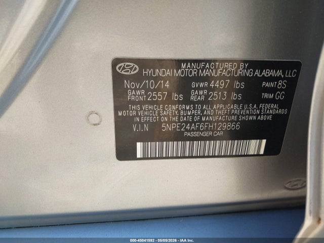 Продажа на аукционе авто 2015 Hyundai Sonata Se, vin: 5NPE24AF6FH129866, номер лота: 45041592