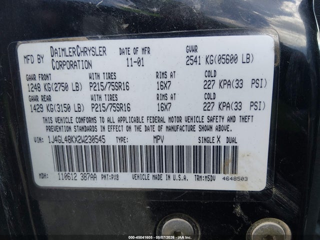 Продажа на аукционе авто 2002 Jeep Liberty Sport, vin: 1J4GL48KX2W230545, номер лота: 45041605