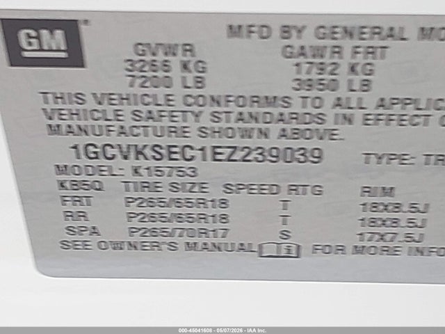 1GCVKSEC1EZ239039 Chevrolet Silverado 1500 2lz