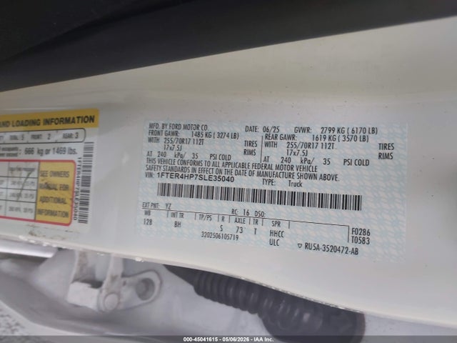 45041615 :رقم المزاد ، 1FTER4HP7SLE35040 vin ، 2025 Ford Ranger Xlt مزاد بيع