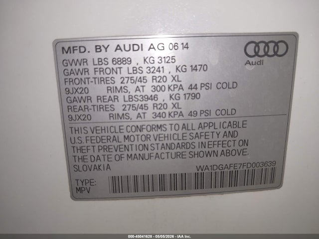Aukcja sprzedaży 2015 Audi Q7 3.0t S Line Prestige, vin: WA1DGAFE7FD003639, numer aukcji: 45041628