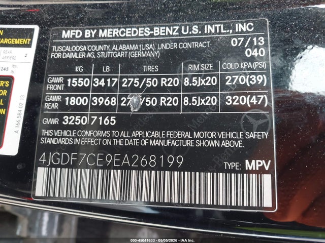 Aukcja sprzedaży 2014 Mercedes-benz Gl 450 4matic, vin: 4JGDF7CE9EA268199, numer aukcji: 45041633